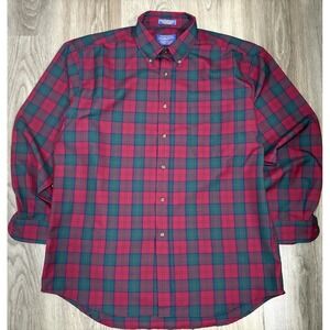 Vintage Sir Pendleton 100% Virgin Wool Shirt Size L Made In USA Red Plaid Tartan